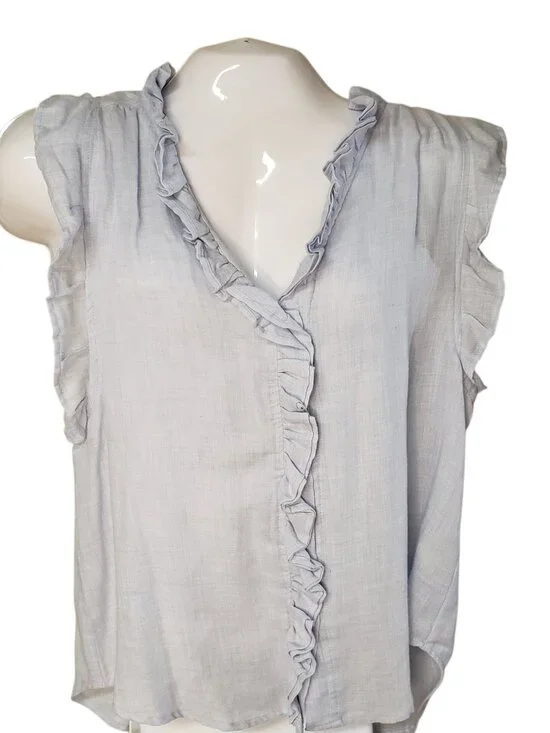 Woman's Dylan Chambray Ruffle Denim Shirt Size S - Picture 1 of 7
